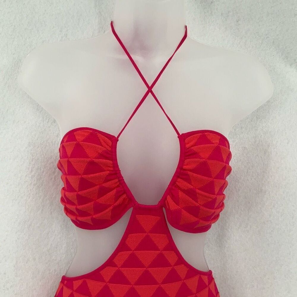 NWT Solid & Striped Berry Coral The Kianna Texture Geo Cutout Midi Dress Large - Picture 7 of 8